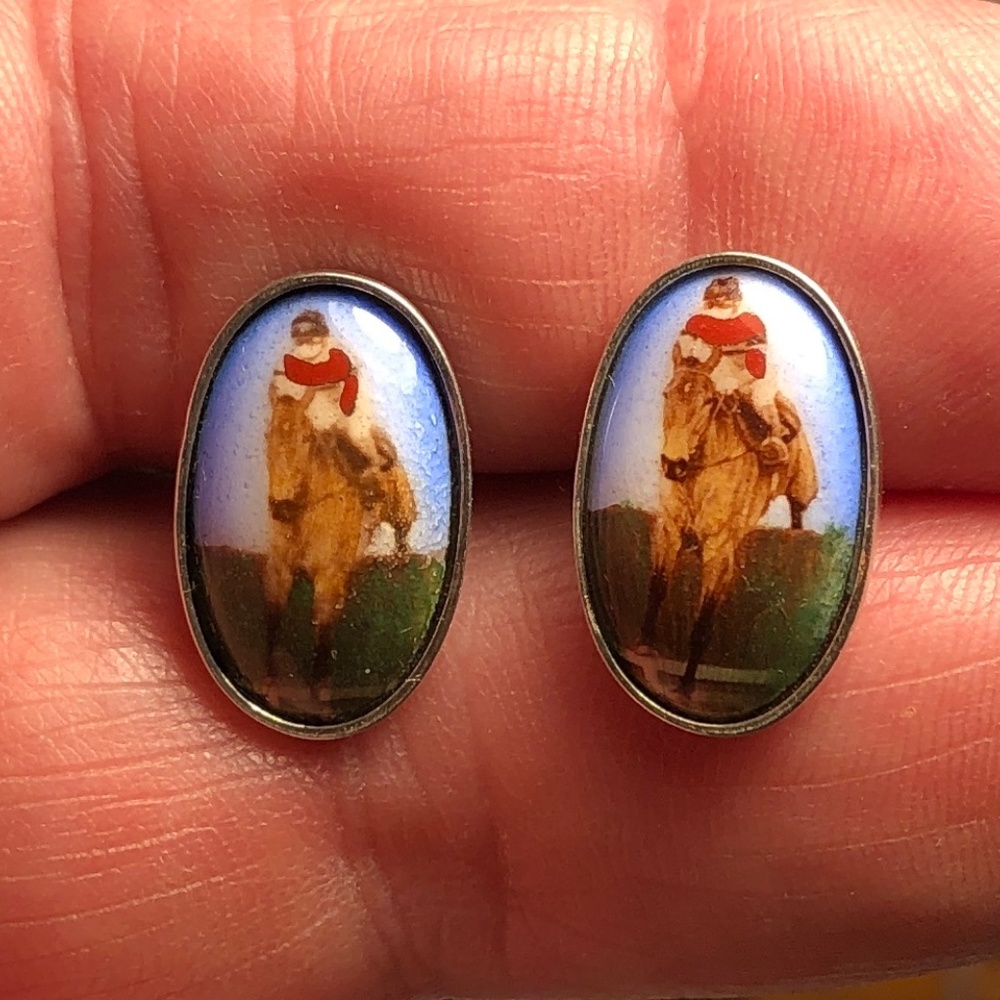 Antique Horse Jumpers; Steeplechase; Oval Chain Cufflinks
